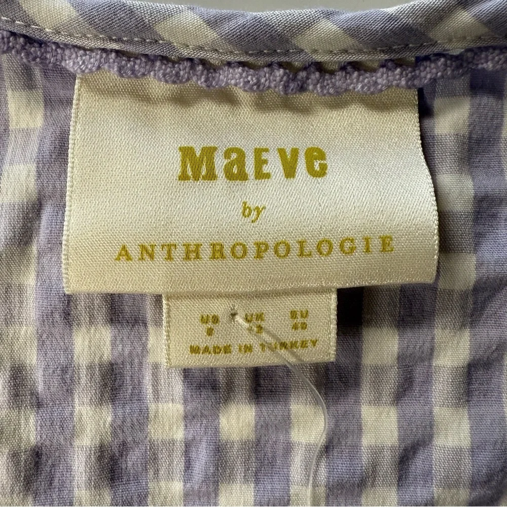 NWT Anthropologie Maeve Crop Gingham Blouse Lilac White Size 8